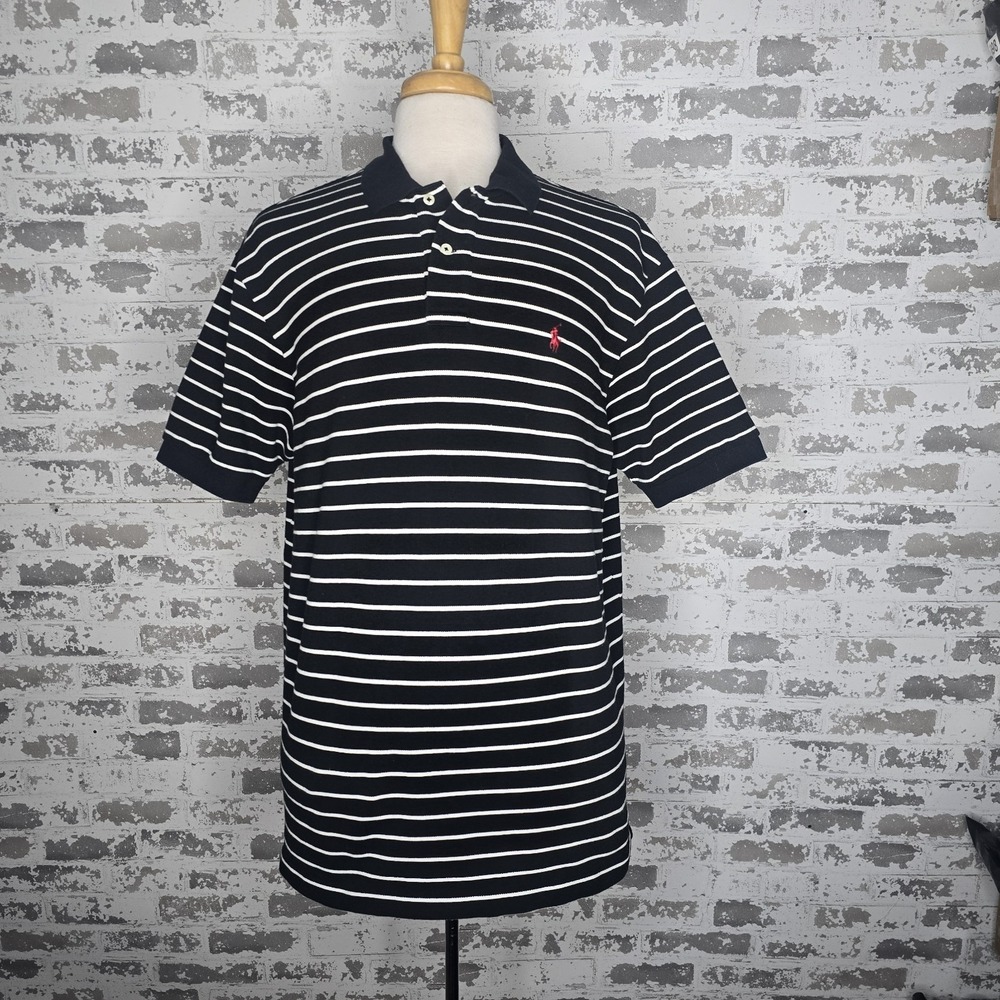 Polo Ralph Lauren Shirt Mens XL Black‎ Striped Pony Embroidery 1000% Cotton Polo